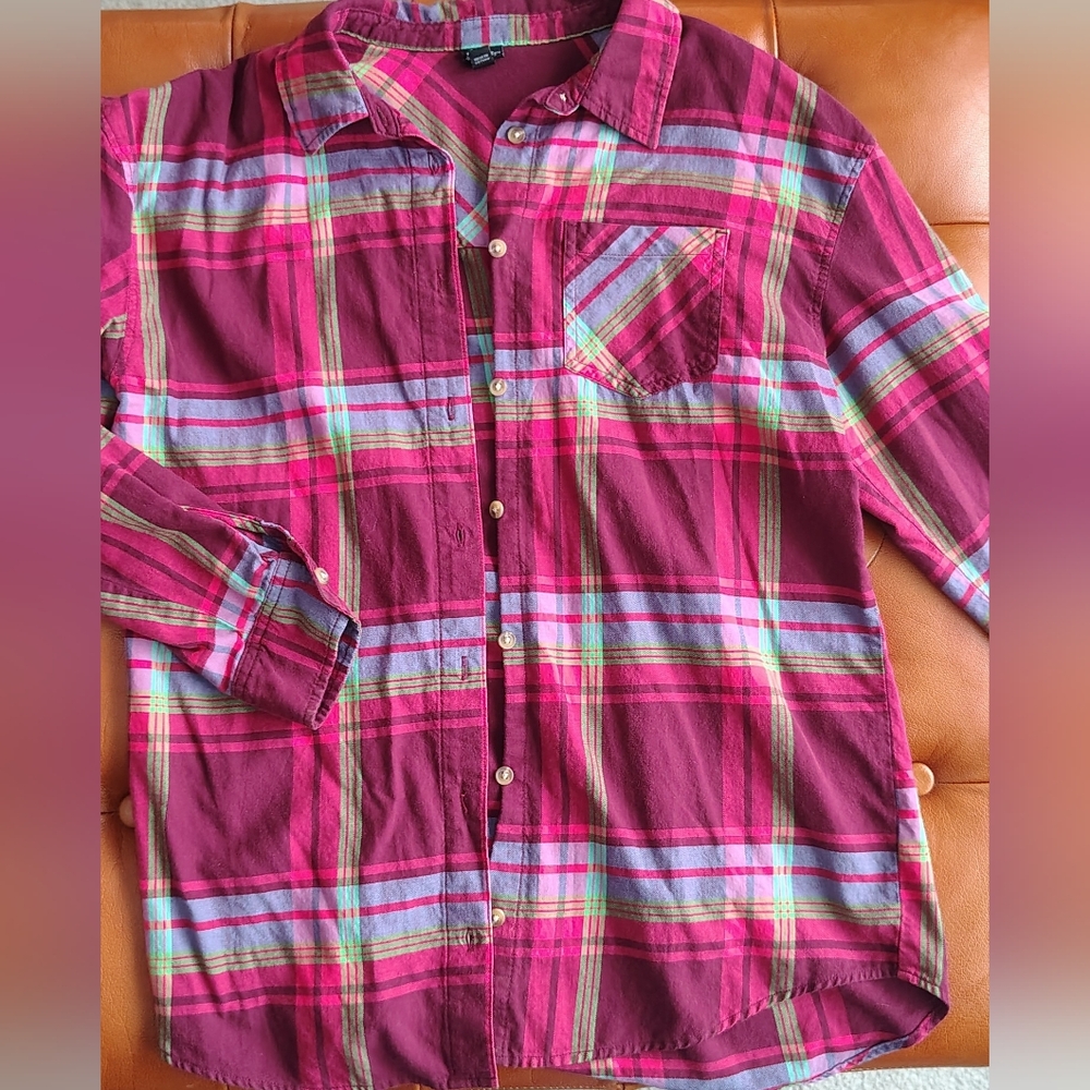 Art Class 100% Cotton Lightweight Plaid Shirt - Pink, Green and Blue